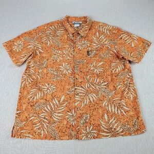 Columbia Sportswear Co Men's XXL Orange Leaf Print Button Down Shirt Hawaiian